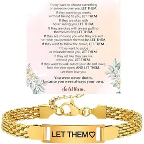 Let them Cuban Bracelet For Women, Self Worth Motivational Stainless Steel Engraving Bracelets Inspirational Chain Friendship Gift Jewelry