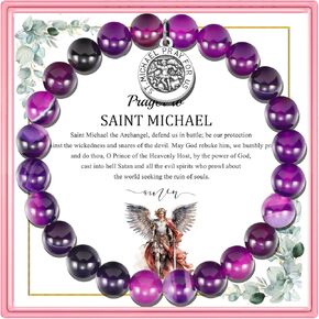 PARTNER St. Michael Archangel Medal Gifts for Women Guardian Angel Medallion Amethyst Bracelet Catholic Saint Michael Jewelry Enemy of Satan Religious Gifts
