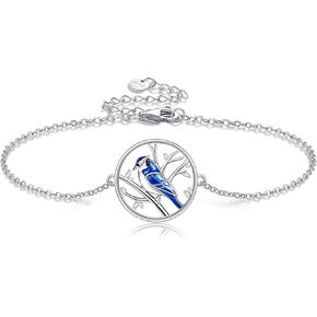 ONEFINITY Blue Jay Bracelet 925 Sterling Silver Blue Jay Bracelet Blue Bird Jewelry for Bird Lover Gifts