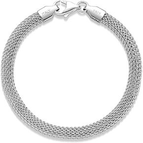 Italian 925 Sterling Silver 5mm Braided Chain Bracelet for Women- Hypoallergenic, Nickel-Free (6.5"-8")