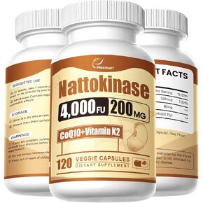 Nattokinase Supplement 4000 FU with Coenzyme Q10 & Vitamin K2 High Absorption Formula Nattokinase Supplement 120 Capsules Gluten Free, Non-GMO, Vegan