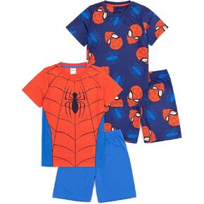 Marvel Spider-Man Boys 2 Pack Pajama Set | Kids Short Sleeve T-Shirt & Shorts PJs | Costume Superhero Web Mask Pajamas