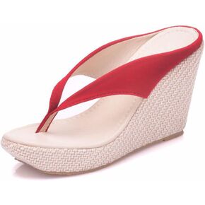 ZOOGEM Women's Embroidery Slides Wedge Sandals Hawaii Beach People Wedge Sandal Open Toe Bohemia Sandals Summer slippers (B-Red,8.5)
