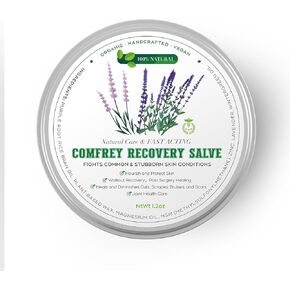 Organic Comfrey Recovery Salve 1.2 oz | Supercharged Herbal Formula with MSM & Zinc for Muscle/Joint Relief | Enhanced with Wintergreen & Magnesium Oil | Plant Salve