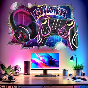 Gamer Wall Decals for Kids Boys: Peel and Stick Cool Gaming Video Gameing Wall Stickers - Wall Decor Art Kids Supplies Ages 1-12 Year