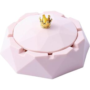 Pink Stainless Steel Ashtray with Lids, Windproof, Cigarettes Ashtray for Indoor or Outdoor Use, Ash Holder for Smokers, Desktop Smoking-Ash Tray for Home, Office