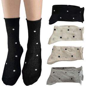 zrylibya Women Cute Roll Top Ankle Socks Breathable Mesh Summer Thin Polka Dots Socks 4 Pairs