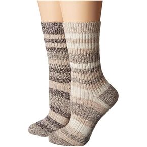 Columbia Super Soft Canyon Stripe Crew 2-Pack Khaki/Brown Women's 4-10