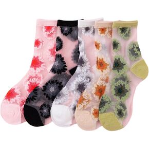 Verdusa Women's 5 Pairs Floral Amprosed Mid Midal Socks Mesh Summer Summer Cute Crew Socks in Kuwait