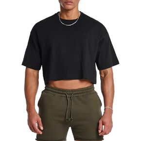 Ouber Men's Short Sleeve Crew Crop T Shirts Cotton Muscle Bodybuilding Shirts