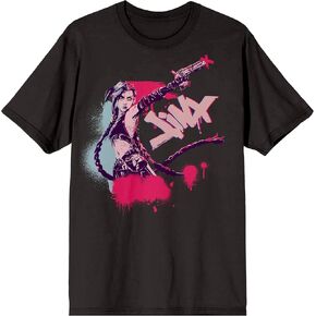 Arcane League of Legends Jinx Jinx Front & Back Art Bealth Black Crew Neck Shirt Shirt