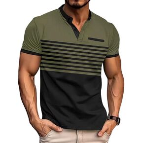 Mens T-Shirts Short Sleeve Button Casual Stylish Basic Tees Work Striped Shirts Henley Summer Lightweight Stretch Top