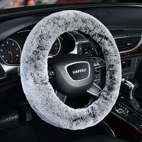 KAFEEK 16 inch Frost Fluffy Steering Wheel Cover for Winter Warm, Large Size Soft Fuzzy Steering Wheel Cover, Compatible with Ram F-150 Tundra Range Rover F150 F250 F350 Ram 4Runner Tacoma, Grey