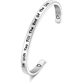 FUTOP I’m with You Till The End of The Line Cuff Bracelet Gift for Boyfriends, Girlfriends Mother Gift From Daughter, Son