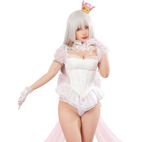 Womens White Princess Comples Anime Cosplay Lace Babydoll Lingerie Linge Corset و Thong Outfit