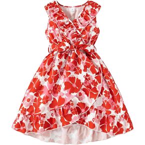 Toddler Girls Special Occasion Dresses with Belt Sleeveless V-Neck Ruffle Hem Elegant Dress