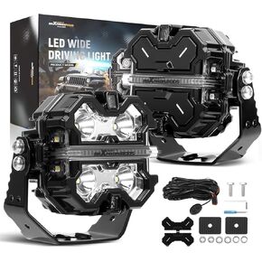 maXpeedingrods 2 X 3.5 Inch Off Road Lights 160W 19200LM, LED Light Bar with 270°Side Shooter,Amber/White DRL for Jeep Trucks SUV Pickup ATV Motorcycles, Spot Light with Black Covers