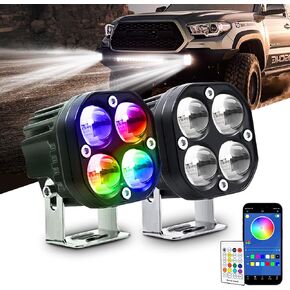 Nicoko 2pcs 3inch 40W LED Spot Light Pods LED Offroad Lights with RGBW Color Change Function Led Off Road Driving Fog Light Truck Spotlight for UTV, ATV, RZR, SUV, Yamaha, 4x4, Trucks