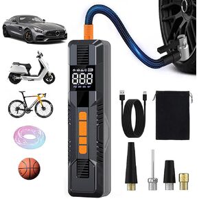 Tire Inflator Portable Air Compressor - 150PSI & 6000mAh Battery, 12V Mini Air Pump for Car Tires, Air Pump with Pressure Gauge/LED Light, Auto Shut-Off, Motorcycle, SUV, Bike Pump, Bicycle, Balls