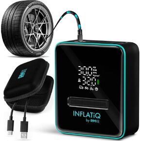 INFLATiQ by RIMiQ Tire Inflator - Powerful, Award-Winning QWIKFLOW Technology with 2 Portable Power Options Included - Strong Vehicle Air Pump for Trucks, Cars, Motorcycles, Bicycles, Balls and More