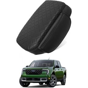 Center Console Cover for Ford Maverick Accessories 2025 2024 2023 2022 Leather Armrest Lid Protector with 2 Side Pockets Black Fit XL XLT Lariat