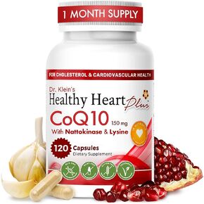 قلب صحي بالإضافة إلى مكملات القلب والأوعية الدموية - أنزيم Q10 150mg ، nattokinase ، مستخلص الرمان والثوم لضغط الدم والكوليسترول - مكملات القلب للرجال والنساء - 120 كبسولة