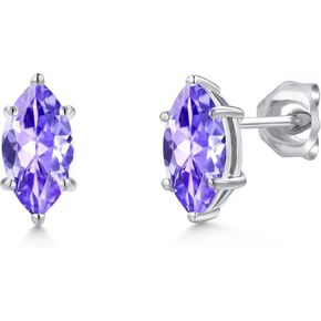 Gem Stone King 14K White Gold 8X4MM Marquise Cut Gemstone Birthstone Double Notch Stud Earrings | Gold Earrings For Women Men