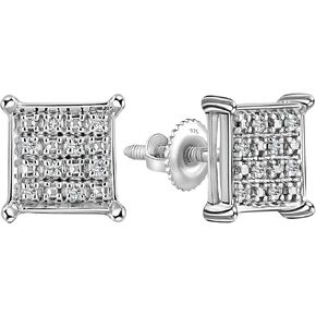 Dazzlingrock Collection 0.10 Cttw Round White Diamond Square Shaped Unisex Stud Earrings in 925 Sterling Silver