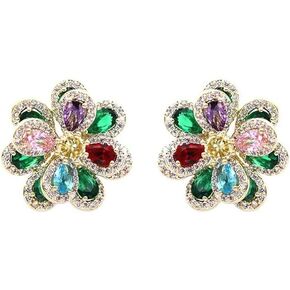 Luxury Blue CZ Flower Stud Earrings for Women Sensitive Ear 925 Sterling Silver Post Colorful Cubic Zirconia Camellia Birthstone Studs Hypoallergenic Fashion Jewelry Valentine's Day Gift Her