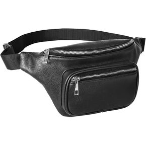 Geestock Everywhere Belt Bag Fashionable Fanny Pack Womens PU Waist Pack - Retro Small Crossbody Bag with Adjustable Belt for Daily Traveling 11-Black-NEW