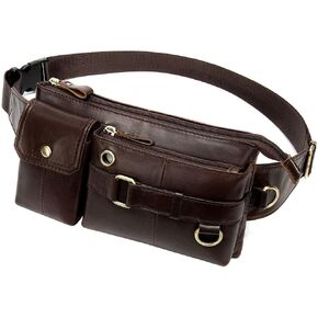 Hebetag Vintage Leather Waist Bag Fanny Pack for Men Women Travel Hunting Hiking Climbing Multi-Purpose Hip Bum Belt Slim Cell Phone Purse Wallet Casual Pouch, Black