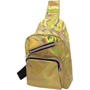 Holographic Sling bag for Women Rainbow Chest Bag Sling Daypack Women's Shiny Waist Pack Leather Crossbody Fanny Pack