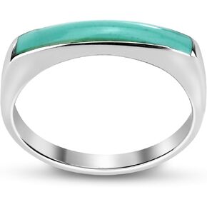 Aeravida rectangular Bar الأخضر المحاكاة الحجر الفيروز المحاكاة. خواتم الزفاف الكلاسيكية للنساء | راحة غير رسمية تناسب حلقات فضية للنساء