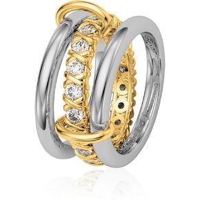 Gold Stackable Rings for Women CZ Wedding Band Rings 18k Gold Plated Cubic Zirconia Rings, Silver Gold Multi Ring Mixed Metals Stack Rings Set