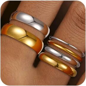 KesaPlan 14K Gold Rings for Women Stackable Silver Rings - 1-6mm Mixed Gold and Silver Rings Set Dainty Everyday Stacking Rings for Women Chunky Wedding Jewelry for Bridal Party 6-Pack