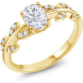 Gem Stone King 18K Yellow Gold Plated Silver 7X5MM Oval Gemstone Birthstone Twisted Olive Branch Leaf Vine Band Wedding Ring For Women | Available In Size 5, 6, 7, 8, 9