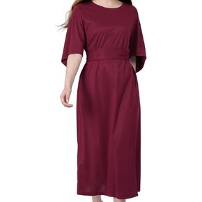 Elegant Midi Dress Wide Bell Sleeves Belted Waist