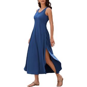 ZAFUL U Neck Backless Split Flowy Maxi Casual Tank Dress