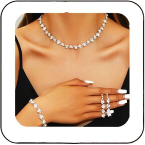 Aukmla Bridal Wedding Jewelry Set Silver Rhinestones Choker Necklaces Earrings Bracelet Sets Prom Jewelry for Women and Brides