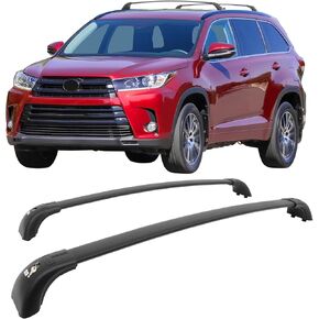 Ikon Motorsports ، Roof Rack Cross Bars متوافق مع 2014-2019 Toyota Highlander جميع الطرز ، حاملة أمتعة شحن أسود قمة مع قفل الألمنيوم