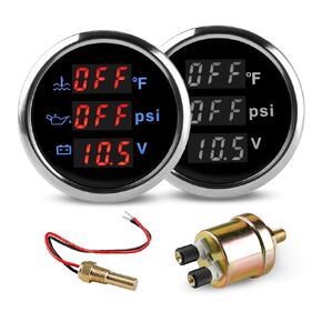 WATERWICH 3 in 1 Triple Gauge Set 52mm 2inch Water Temperature Gauge °F + Oil Pressure Gauge PSI + Voltmeter for Car Truck Boat Vehicle Marine