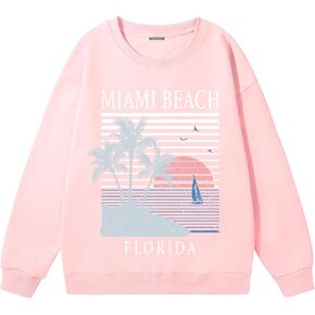Miami Beach Graphic Sweatshirt For Women Florida Printed Aesthetic Crewneck Lightweight Sweatshirts Pullover Hoodies