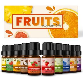 Fruity Fragrance Oil for Candle & Soap Making, INWICOPH Premium Essential Oils 5ml x 10 - Blueberry, Strawberry, Mango, Blood Orange, Essential Oil Diffusers for Home