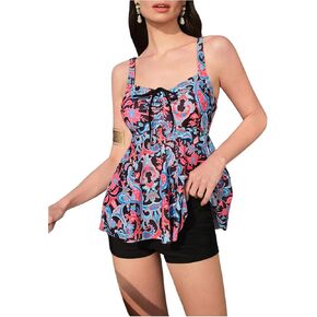 MakeMeChic Women's Two Piece Tankini Set Paisley Print Ruffle High Waisted Swimsuit