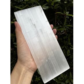 GAF TREASURES Large Selenite Charging Plate - 8 x 3 Inch Polished Selenite Slab, Selenite Tile, Selenite Plate, Selenite Crystal, Moroccan Mineral