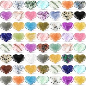Nuenen 72 Pcs Natural Heart Shaped Crystal Stone 0.8'' Worry Stone Bulk Heart Palm Pocket Healing Carved Love Mini Gemstone Decor for Valentines Witchcraft Meditation(Novel Style)
