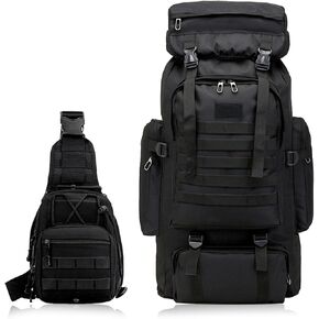 80L 2Pcs Hiking Backpack for Men Women With Sling Tactical Backpack - Molle Military Tactical Rucksack Waterproof Lightweight Hiking Backpack 3 Day Assault Pack For Travel, Climbing