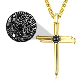 ADMETUS 925 Sterling Silver Nail Cross Necklace Picture Projection Pendant Necklaces Protection Jewelry Religious for Men