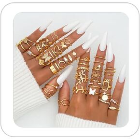 Knuckle Rings for Women Stackable Rings Set Dainty Gold Rings Boho Midi Finger Ring Purple Butterfly Statement Ring Trendy Aesthetic Jewelry