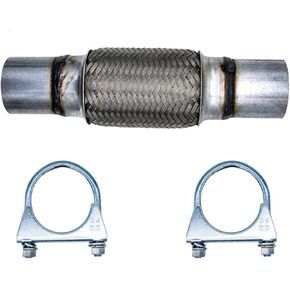 Exhaust Flex Pipe ID 2"x6"x10" with 2pcs U-Bolt Clamps, Universal Type Stainless Steel Flexible Exhaust Tube Double Braid Heavy Duty Flex Muffler for Cars Trucks Buses Pipes Replacement